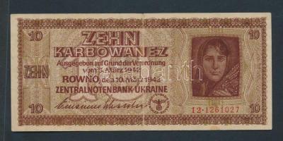 Ukrajna/Német megszállás II. világháború 1942. 10 Karbovanec T:II-
Ukraine/German occupation WWII 19...