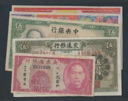 Kína 1935. 10c + 5Y + 1936. 5Y + 3db különböző égetési pénz T:I,III
China 1935. 10 cents + 5 Yuan + ...