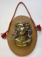 Jézust ábrázoló réz dombormű fa lapon 20x27cm