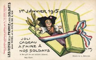 1915 Joli Cadeau a Faire a nos Soldats / A fine gift for our soldiers (Alsace), Christmas and New Year's Eve, propaganda card s: L. Métivet