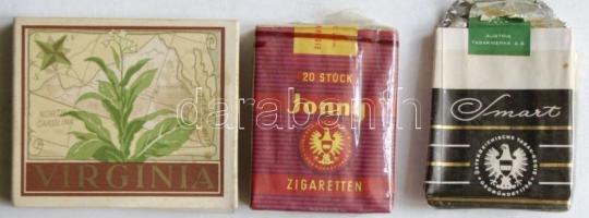 cca 1970  3db külföldi bontatlan éa bontott csomag cigaretta: Virginia , Smart, Johnny