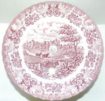 Régi festett porcelán kínáló tál fém talapzaton 14cm magas, d: 25cm