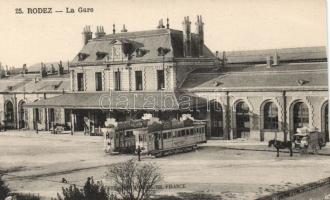Rodez railway station with trams