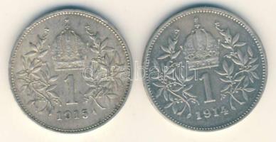 Ausztria 1914-15. 1K Ag (2x) T:2 Austria 1914-15. 1 Corona Ag (2x) C:XF