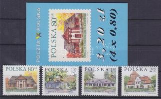 Polnische Gutshöfe Satz + Markenheftchen, Kúriák sor + bélyegfüzet, Mansions set + stamp booklet
