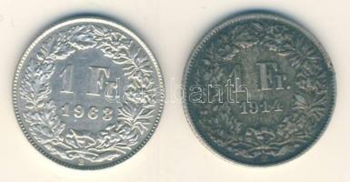 Svájc 1914. 1Fr Ag + 1963. 1Fr Ag T:2,2- Switzerland 1914. 1 Franc + 1963. 1 Franc C:XF,VF