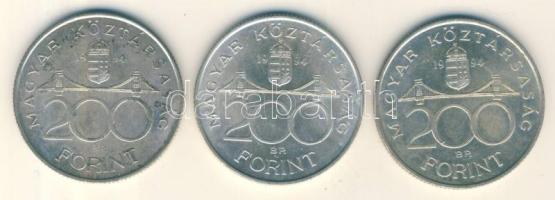 1994. 200Ft Ag "Deák" (3x) T:2,2-
