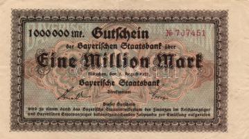 Német Birodalom/Weimari Köztársaság/München/Bayerische StaatsBank 1923. 1.000.000M T:II- Germany/Weimar Republic/München/Bayerische StaatsBank 1923. 1.000.000 Mark C:VF