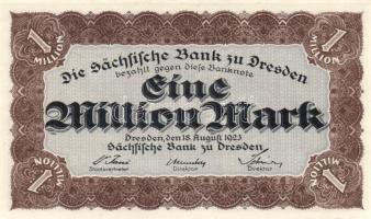 Német Birodalom/Weimari Köztársaság/Drezda/Sächsische Bank 1923. 1.000.000M T:I Germany/Weimar Republic/Dresden/Sächsische Bank 1923. 1.000.000 Mark C:Unc