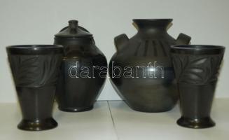 Székelyföldi iparművészeti fekete kerámia készlet kifogástalan állapotban (összesen 4db)