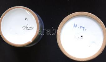 Hódmezővásárhelyi kerámia gyertyatartó és egy Rózsa jelzéssel ellátott mázas kerámia bögre