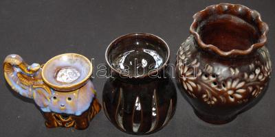 2db mázas kerámia mécses tartó és egy váza