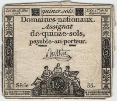 5db-ból álló vegyes bankjegy tétel: 1930. 20P + USA 1974. 1$ + 1976. 2$ + Franciaország 1793. 15s &q...