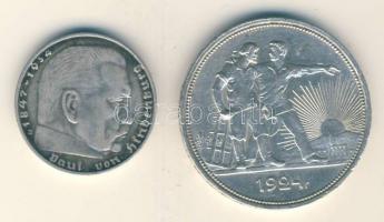Német 3. Birodalom 1938E 2M Ag "Hindenburg" T:2- + Szovjetunió 1924. 1R Ag T:2
German Thir...