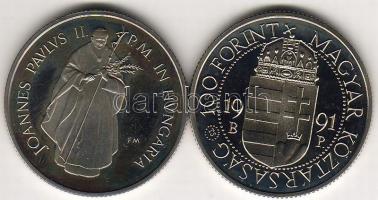 1991. "János Pál pápa" 100Ft (2x) T:PP
