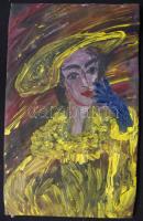 Farkas Sarolta (1948-): Kalapos hölgy, olaj-vászon, 31x51cm