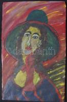 Farkas Sarolta (1948-): Kalapos hölgy, olaj-vászon, 31x51cm