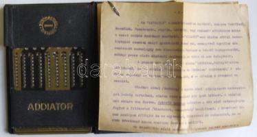 cca 1935 Loewinger I. féle addiator számológép magyar gépelt leírással