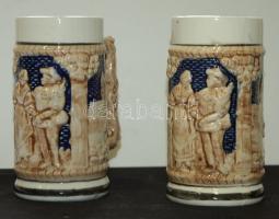 2db régi mázas kerámia korsó 15cm