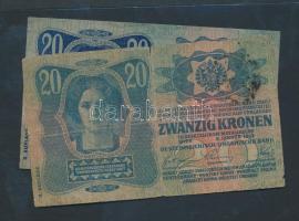 1913. 20K II.kiadás vízszintes piros "Deutschösterreich" felülbélyegzéssel + 20K II.kiadás román körbélyegzővel T:II/I-,III