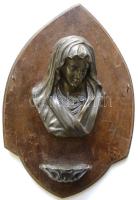 Szűz Mária bronz fali oltár fa lapon 20x30cm
