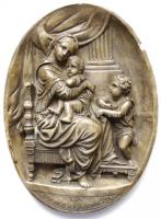 Anya két gyermekével gipsz dombormű, apró sérülésekkel 22x30cm