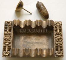 Kis réz tétel: tűtartó spulnival, minitölcsér, hamutál