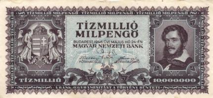 1946. 10.000.000MP (4x) egyiknél látványos festékelmosódás T:II