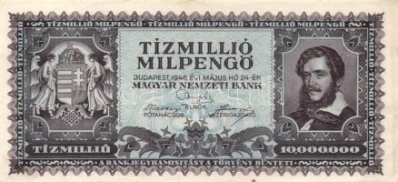 1946. 10.000.000MP (4x) egyiknél látványos festékelmosódás T:II