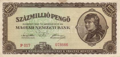 1946. 100.000.000P (6x) különböző színváltozatok, köztük egyik 002-es sorozatszámmal T:II