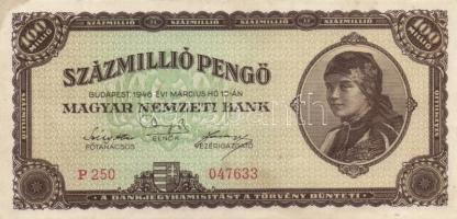 1946. 100.000.000P (6x) különböző színváltozatok, köztük egyik 002-es sorozatszámmal T:II