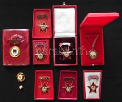 Kiváló Dolgozó kitüntetés plasztik tokban (6x) + Kiváló munkáért kitüntetés plasztik tokban + "Kisvárdáért" zománcozott kitüntetés + Gépipar Kiváló Dolgozója kitüntetés miniatűrrel dísztokban T:1,2