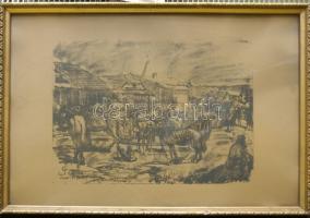 1916 Pór Bertalan kőnyomat, jelzett, üvegezett keretben 38x52cm