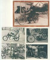 12db régi fénykép motorokról és egy képeslap