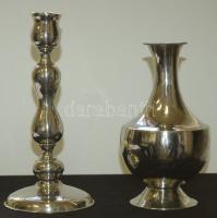 2db fém dísztárgy: váza (19cm) és gyertyatartó (22cm)