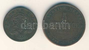 Német Államok/Szászország 1862B 5Pf T:3 + Románia 1882. 2B I.Károly T:3+ German States/Saxony 1862B 5 Pfennig C:F + Romania 1882. 2 Bani "Charles I" C:F+