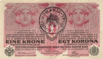1902. 1000K román körbélyegzővel + 1912. 100K piros vízszintes "Deutscösterreich" felülbél...
