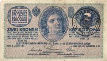 1902. 1000K román körbélyegzővel + 1912. 100K piros vízszintes "Deutscösterreich" felülbél...