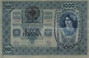 1902. 1000K román körbélyegzővel + 1912. 100K piros vízszintes "Deutscösterreich" felülbél...