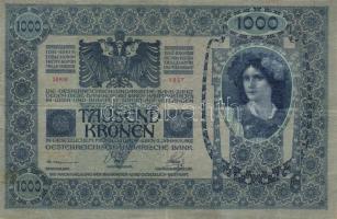 1902. 1000K román körbélyegzővel + 1912. 100K piros vízszintes "Deutscösterreich" felülbél...