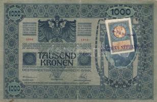 1902. 1000K (2x) "SHS" ellenbélyeggel, rajta "Falsum" és magyar felülbélyegzés é...