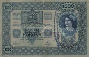 1902. 1000K (2x) "SHS" ellenbélyeggel, rajta "Falsum" és magyar felülbélyegzés é...
