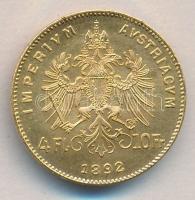 Ausztria 1892. 4Fl Au "Ferenc József" (3.22g) T:1- / Austria 1892. 4 Florin-10 Frank Au "Franz Joseph I" (3.22g) C:AU