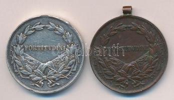 1917. Bronz Vitézségi Érem "Fortitudini" IV.Károly, szalag nélkül + 1917-18. Károly Ezüst Vitézségi Érem II.fokozat "Fortitudini" mellszalag nélkül Szign.: Kautsch T:2-  Hungary 1917. Medal for Bravery without ribbon Br sign:Kautsch + Hungary 1917. Medal for Bravery, silver II class without ribbon Sign.: Kautsch C:VF