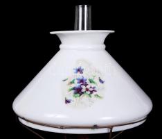 Kézzel festett dekoratív üveg petróleum lámpa buráján matricás díszítéssel m:49 cm, az alján kis tör...