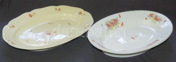 2db klf porcelán pecsenyés tál: apró virágokkal díszített jelzett Hans & Czjzek (35x24cm) és egy jelzés nélküli sorszámozott (23x35cm)