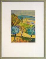 Kováts Nagy Ira (1922-2008): Balaton-felvidék. Akvarell, papír, jelzett keretben 60x80 cm