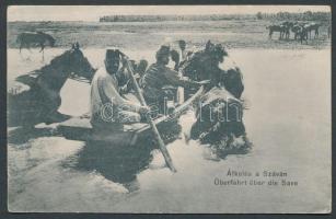 K.u.K. cavalry unit crossing the river Sava