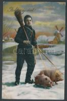 New Year chimney sweeper, pigs