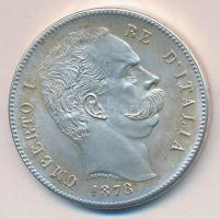 Olaszország 1878R. 5L Ag I.Umberto fém hamisítványa laminált fóliában T:2/2-
Italy 1878R 5 Lire Ag &...